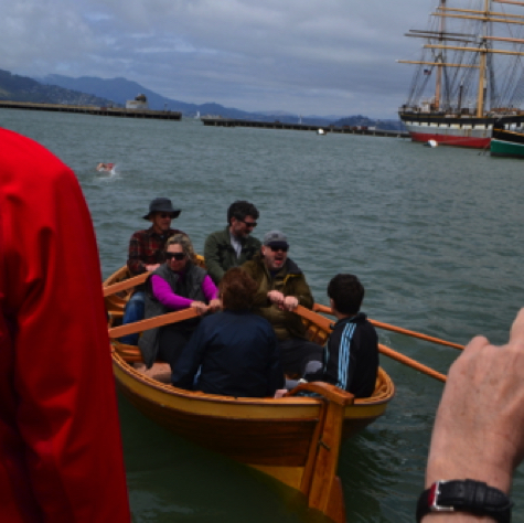 My first time rowing the chubby double ender. This boat is a late Gold Rush era ship's tender, built in Australia.